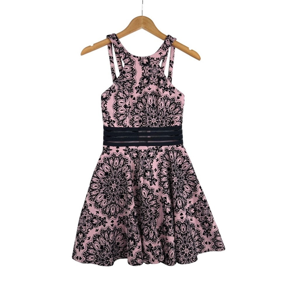 City Studio Juniors Black Floral Velvet Printed Illusion Cocktail Pink Dress 3